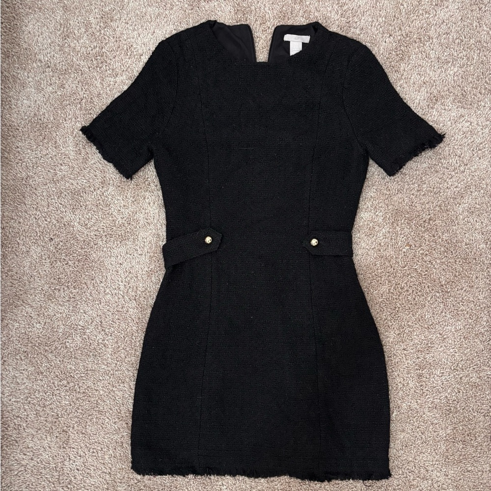 H&M Black Textured Tweed Dress